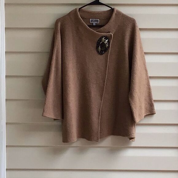 JM Collection Women’s 100% Wool Brown Shrug Poncho Size OX - Picture 1 of 8